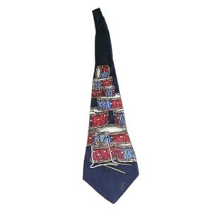 Fornasetti Mens Tie "MUSICOMANIA" Stacks Of Drums Blue Silk 4" (W) x 58" (L) EUC